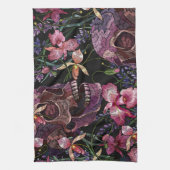 刺繍スカル:ゴシック・オーキッド・パターン キッチンタオル (縦)