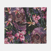 刺繍スカル：ゴシック・オーキッド・パターン フリースブランケット (正面(横))