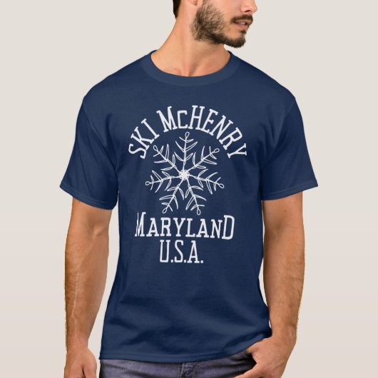 刺繍スノーフレークMcHenry Maryland USAホワイト Tシャツ (正面)
