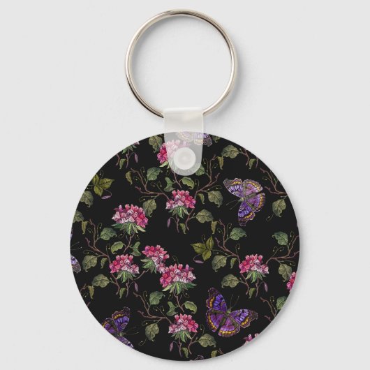 刺繍ダトゥラ花：植物芸術 キーホルダー (正面)