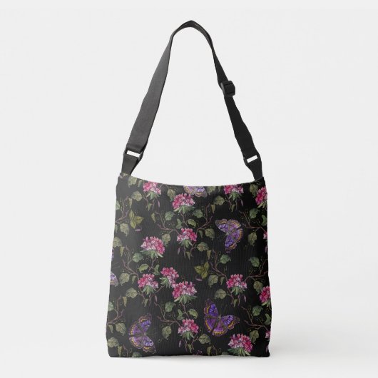 刺繍ダトゥラ花:植物芸術 クロスボディバッグ (正面)