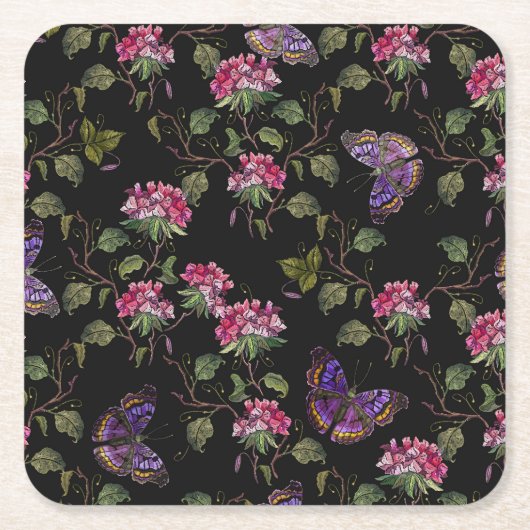 刺繍ダトゥラ花:植物芸術 スクエアペーパーコースター (正面)