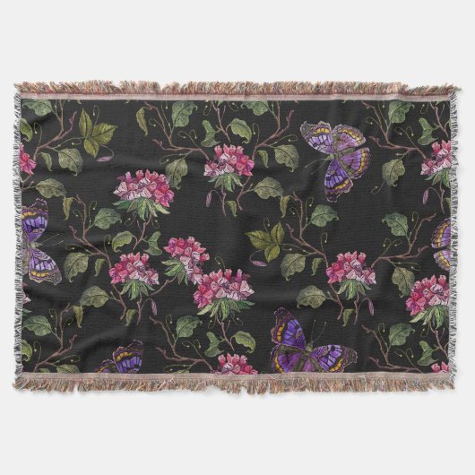 刺繍ダトゥラ花:植物芸術 スローブランケット (正面)