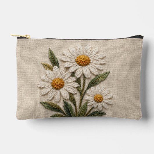 刺繍デイジーの花開く アクセサリーポーチ (正面)