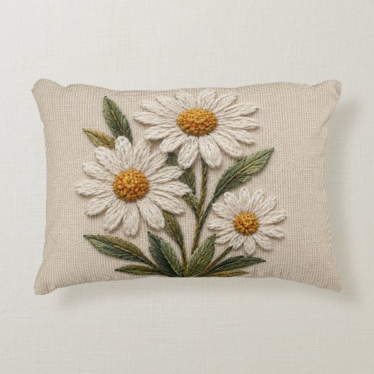 刺繍デイジーの花開く アクセントクッション (正面)