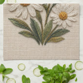 刺繍デイジーの花開く キッチンタオル (折り畳み)