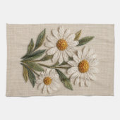 刺繍デイジーの花開く キッチンタオル (横)