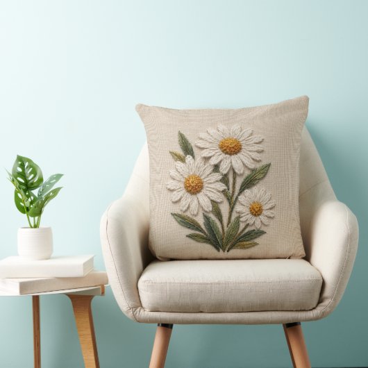 刺繍デイジーの花開く クッション (椅子)