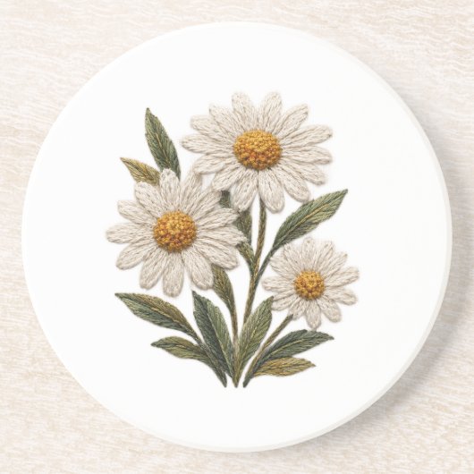 刺繍デイジーの花開く コースター (正面)