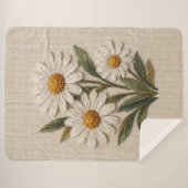 刺繍デイジーの花開く シェルパブランケット (正面(横))