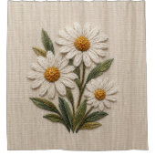 刺繍デイジーの花開く シャワーカーテン (正面)