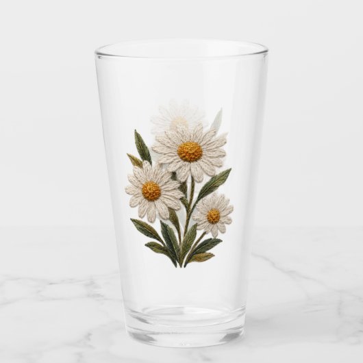 刺繍デイジーの花開く タンブラーグラス (正面)