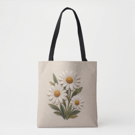 刺繍デイジーの花開く トートバッグ (正面)
