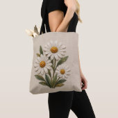 刺繍デイジーの花開く トートバッグ (クローズアップ)