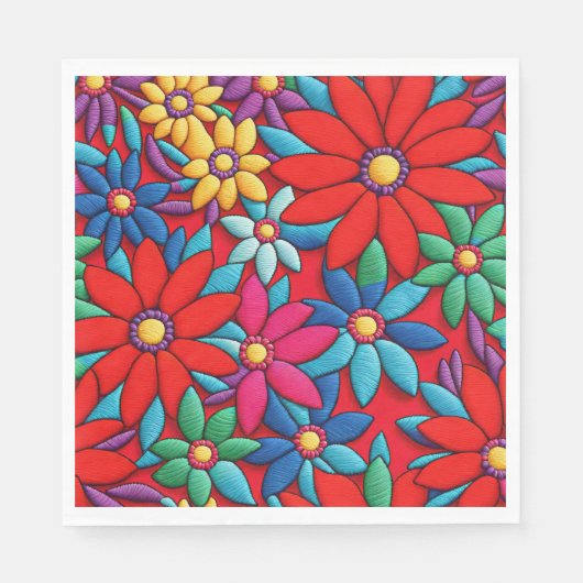 刺繍デイジーデザイン スタンダードランチョンナプキン (正面)