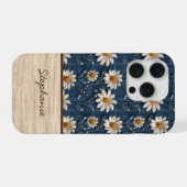 刺繍デイジーデニムスマホケース 名入れ iPhoneケース (裏面横)
