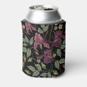 刺繍パープルアイリス黒い背景。 缶クーラー (缶裏面)