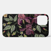刺繍パープルアイリス黒い背景。 Case-Mate iPhoneケース (裏面 (横))