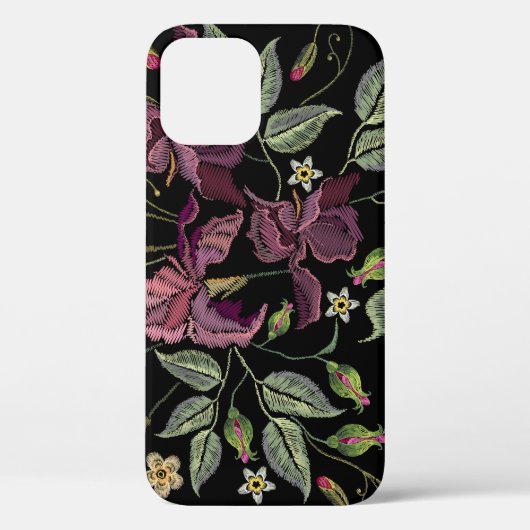 刺繍パープルアイリス黒い背景。 Case-Mate iPhoneケース (裏面)