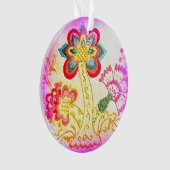 刺繍ピンクパームツリーオーナメント オーナメント (正面)