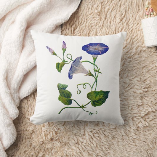 刺繍フェイクブルーモーニンググローリーピロー クッション (ブランケット)