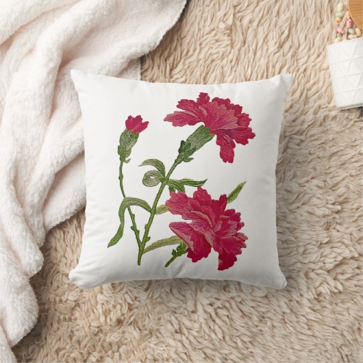 刺繍フェイク赤カーネーション枕 クッション (ブランケット)