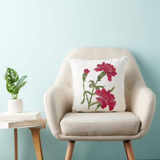 刺繍フェイク赤カーネーション枕 クッション (椅子)