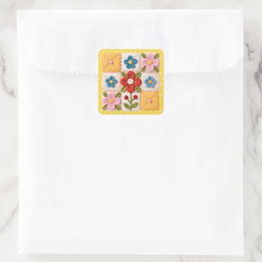 刺繍フラワーパッチワークキルト スクエアシール (バッグ)