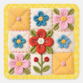 刺繍フラワーパッチワークキルト スクエアシール