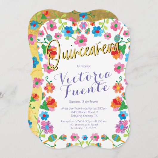 刺繍フローラキンセアニェラメキシコスペインの語 招待状 (正面/裏面)