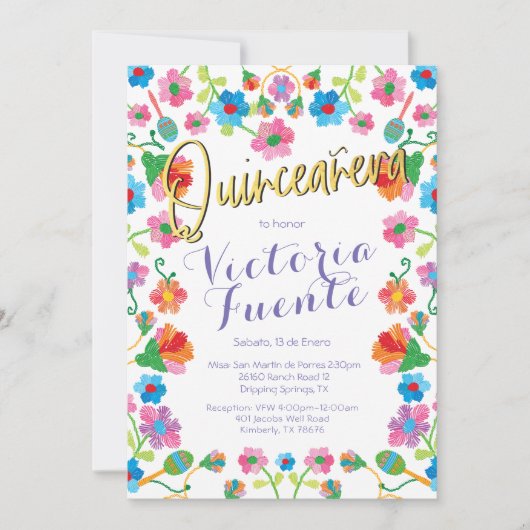 刺繍フローラキンセアニェラメキシスペインのコ 招待状 (正面)