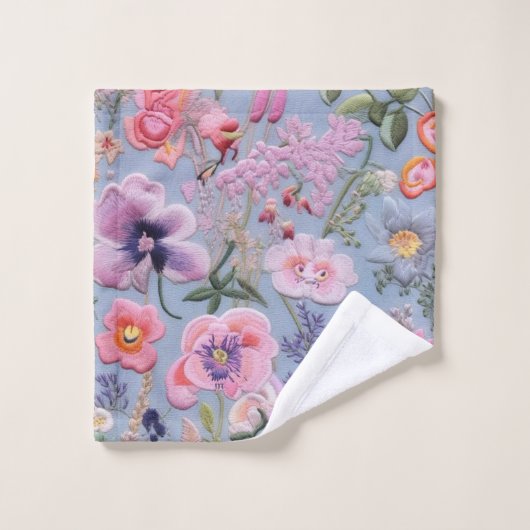 刺繍フローラシームレスパターン バスタオルセット (ウォッシュタオル)