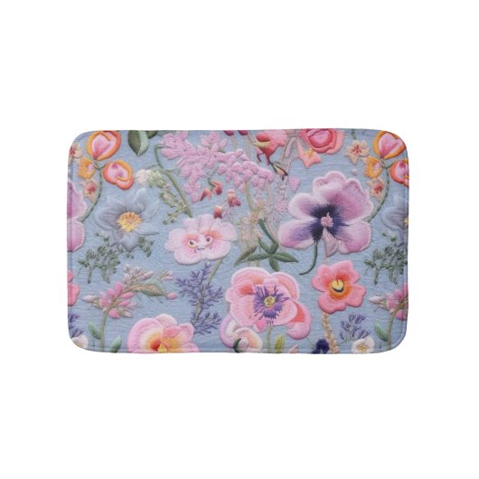刺繍フローラシームレスパターン バスマット (正面)