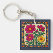 刺繍フローラフォークアート キーホルダー (正面)