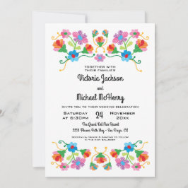 刺繍フローラフォーク結婚アート 招待状