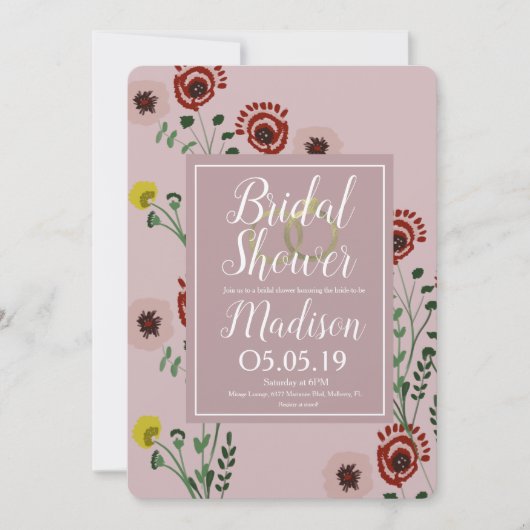 刺繍フローラブライダルシャワーヴィンテージ箔リングや輪 招待状 (正面)