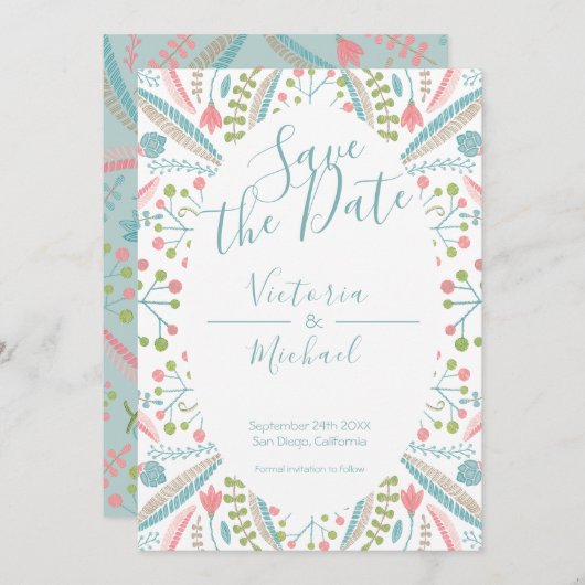 刺繍フローラ日付招待状の保存 招待状 (正面/裏面)