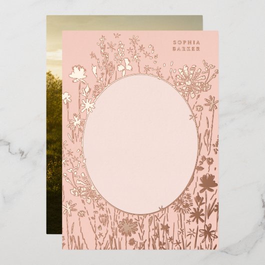 刺繍フローラ空白の赤面金ゴールド 箔招待状 (正面/裏面)