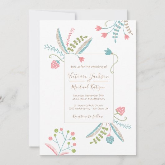 刺繍フローラ結婚式招待状 招待状 (正面)