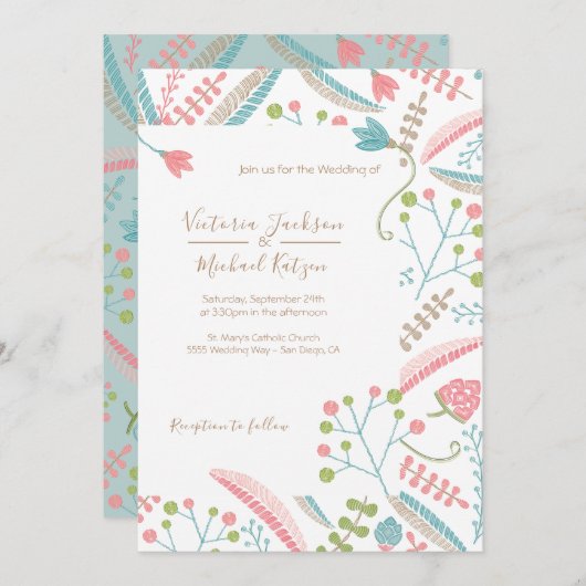 刺繍フローラ結婚式招待状 招待状 (正面/裏面)