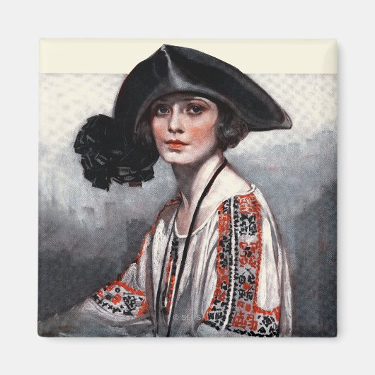 刺繍ブラウスの女性 マグネット (正面)