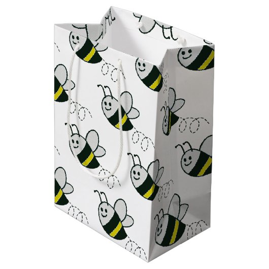 刺繍プリントかわいい蜂ベビーシャワー ミディアムペーパーバッグ (裏面アングル)