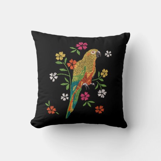 刺繍プリントのパラオット 赤 黄 ピンク 花柄 クッション (正面)