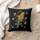 刺繍プリントオウム赤イエローピンクフローラ クッション (ブランケット)