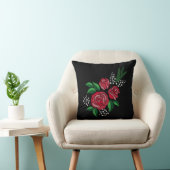 刺繍プリントレッドローズグリーン白離れ花 クッション (椅子)