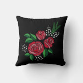 刺繍プリントレッドローズグリーン白離れ花 クッション (裏面)