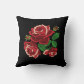 刺繍プリントレッドローズグリーン離れフローラブルー クッション (裏面)