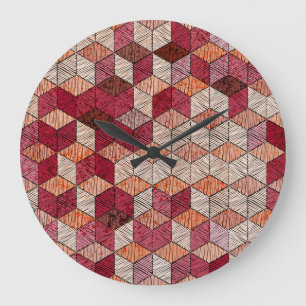 刺繍ヘキサゴン:ボヘミアンパッチワークプリント。 ラージ壁時計