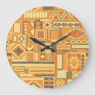 刺繍ボヘミアンパッチワークシームレスパターン ラージ壁時計