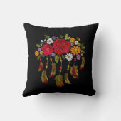 刺繍ボホフェザーレッドイエローフローラブラック クッション (裏面)
